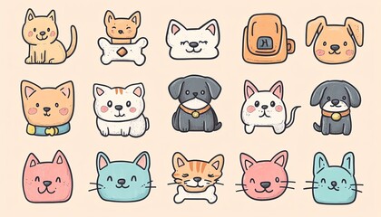 Adorable cartoon kittens, pets, animals, graphic.