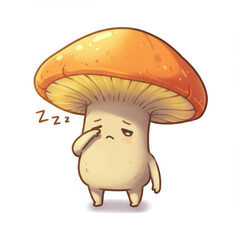 Sleepy Mushroom Character Rubbing Eye Cartoon Illustration