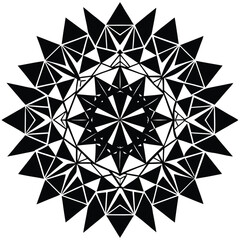 Abstract Geometric Mandala: Black and White Triangle Pattern, Circular Design, Modern Art, Decorative Element, Vector Illustration