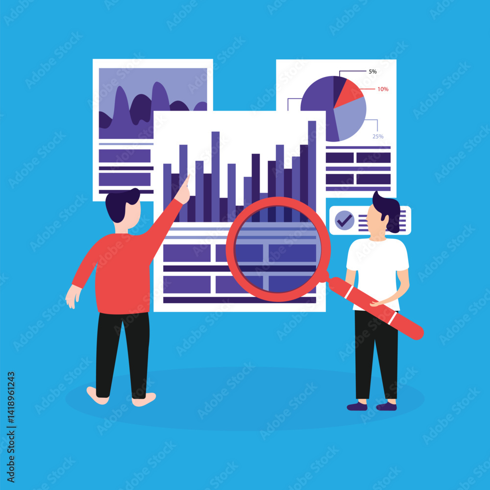 Poster businessman working data analysis web page concept