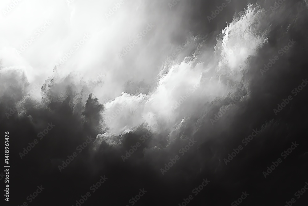 Poster dark and light clouds swirl in a dramatic grayscale sky creating a moody atmosphere perfect for back