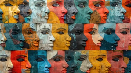 Naklejka premium Colorful profile faces in a large mosaic.