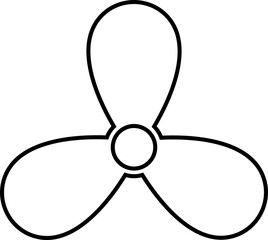 Fan propeller black outline icon. Turbine airflow rotating symbol, Industrial ventilator heating cooling sign,Ship marine engine screw, Nautical aviation silhouette isolated on transparent background.