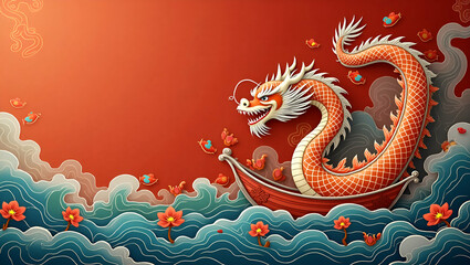 Explore Premium Digital Imagery of Iconic Dragon Boat Motifs: Symbolic Art Capturing Cultural Traditions and Artistic Ingenuity in Stock Photos with Refined Visuals and Space for Customization