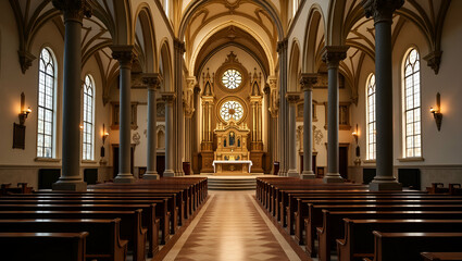 Fototapeta premium Refined imagery capturing Corpus Christi church altar emphasizing detailed craftsmanship architectural refinement and culturally significant sacred art in exceptional clarity in Photo Stock Concept 