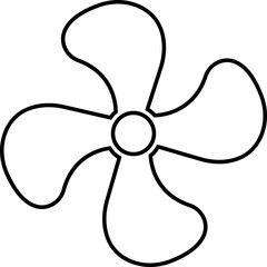 Fan propeller black outline icon. Turbine airflow rotating symbol, Industrial ventilator heating cooling sign,Ship marine engine screw, Nautical aviation silhouette isolated on transparent background.