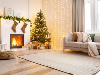 Cozy christmas living room decor home interior design festive environment warm viewpoint holiday concept