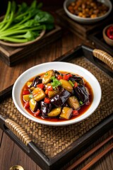 The temptation of sauce-flavored eggplant%A Home-cooked delicacies at the table
