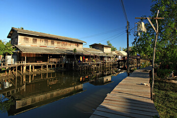 Wooden houses near the water Rural life at Ban Khlong Dan, Songkhla Province, Thailand 
