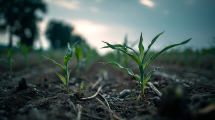 Corn tree growing up in farm for agriculture.