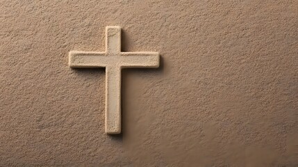 Ash Wednesday Cross in the Sand with Serene Backdrop
