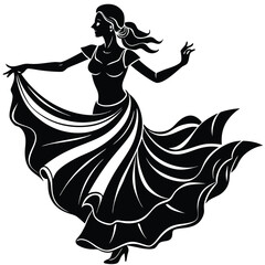 Silhouette of a Flamenco Dancer in Traditional Dress: Vector Illustration of Spanish Culture and Dance Art