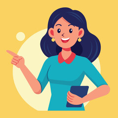 Fototapeta premium Happy stylist young woman pointing at copy space 