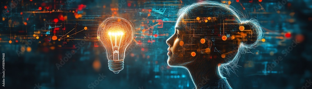 Poster ai brain with glowing idea. innovation concept.