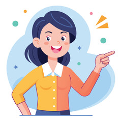 Happy stylist young woman pointing at copy space
