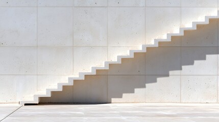 Modern white concrete staircase against beige wall