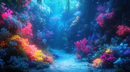 Naklejka premium Vibrant Underwater Coral Reef Paradise: A Colorful Ocean Scene