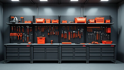 Innovative Tool Rack System: Modular Design & Efficient Storage for Optimized Workspace Organization in Professional Trades - Photo Stock Concept