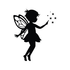 Fairy Silhouette with Magic Wand - Fantasy Fairy Vector Design.