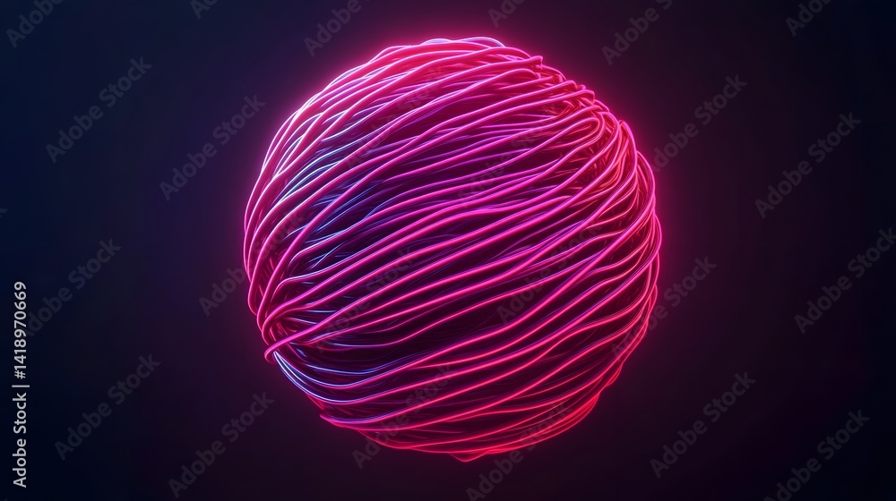 Poster glowing neon sphere of fluid lines floating in cosmic space