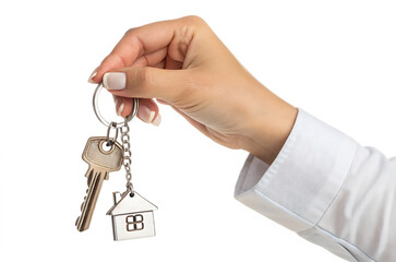 hand holding house keys with keychain isolated on white background PNG