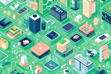 Fototapeta premium Isometric illustration of a smart city integrated with technology.