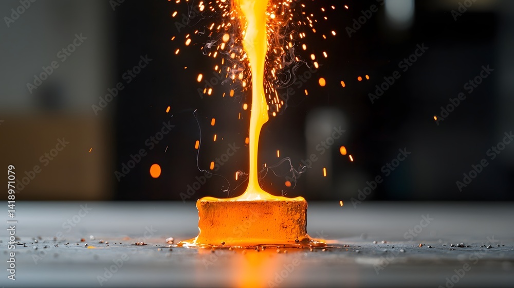 Poster dramatic high speed shot of molten metal dripping and splashing during an intense welding process il