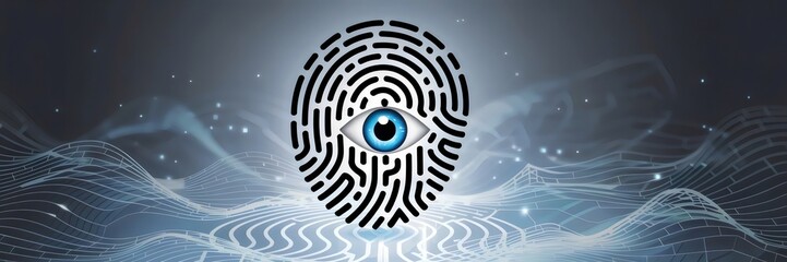 Digital fingerprint maze with glowing eye symbolizing digital privacy – Great for technology, cybersecurity, or digital security campaigns.
