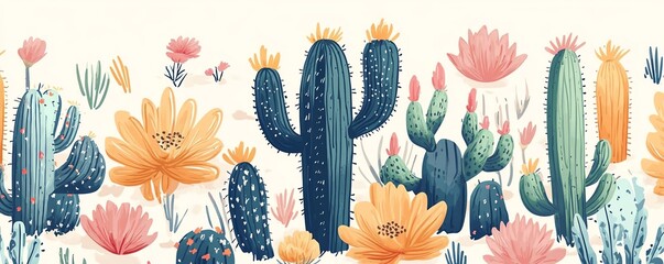 Vibrant cacti and desert flowers.