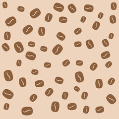 Coffee beans seamless pattern, vector background. Repeated light brown texture for cafe menu, shop wrapping paper. Flat line icons. 