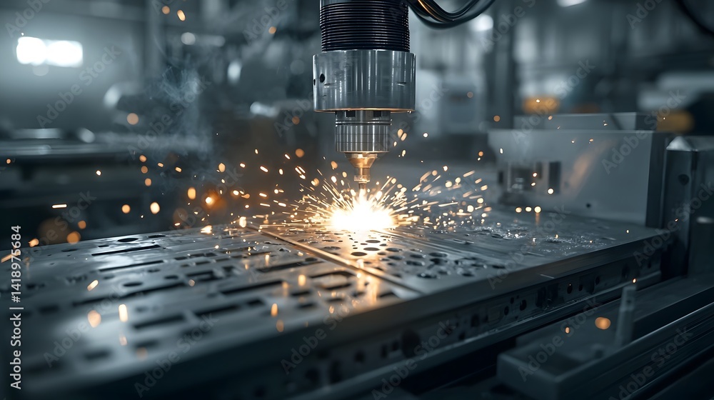 Poster hyper detailed shot of automated welding in a modern futuristic factory setting showcasing the mecha