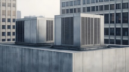 Large Outdoor Air Conditioning Condenser Units on Modern Building Rooftop