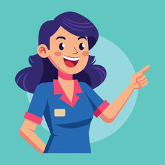 Happy stylist young woman pointing at copy space
