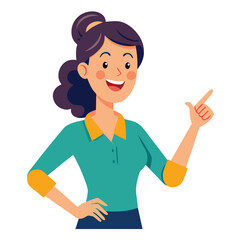 Happy stylist young woman pointing at copy space
