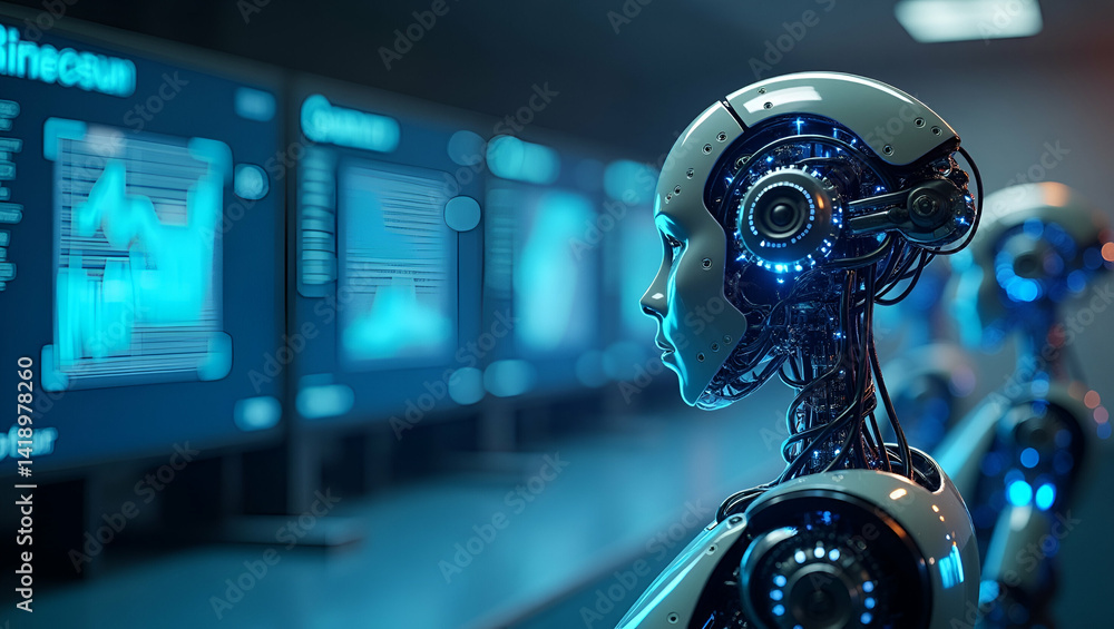 Poster contemporary visual narrative: agentic ai in robotics - smart mechanical automation & advanced digit