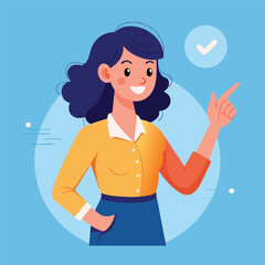 Happy stylist young woman pointing at copy space
