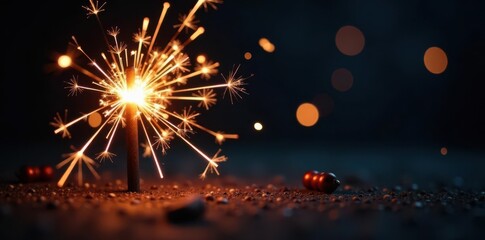 Obraz premium Glowing Christmas sparkler trails on black Festive holiday firecracker , stock, holiday, effect