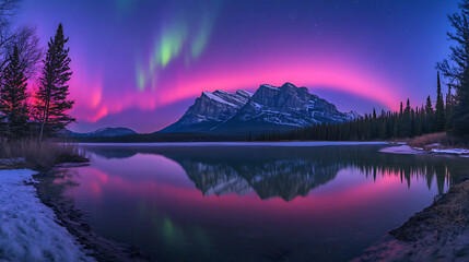 Stunning Aurora Borealis over Snowy Mountain Landscape