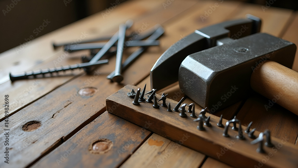 Poster classic hammer and nails set showcased with precision craftsmanship and robust construction detail i