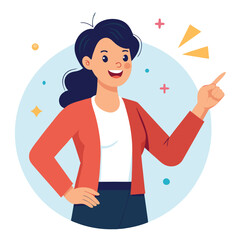 Happy stylist young woman pointing at copy space
