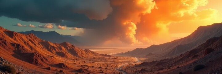 Cratered landscape, scorched earth, dust cloud rising, earth, bomb, geology