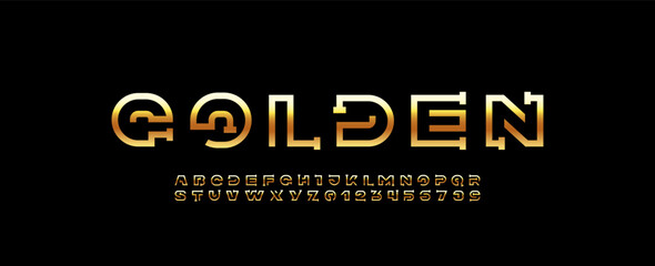 Fototapeta premium Font digital cyber trendy golden alphabet
