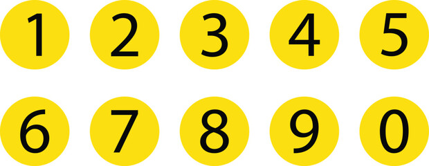 simple black color bullet points yellow round number set from one to nine simple flat style the numbers on the yellow circles are lined up