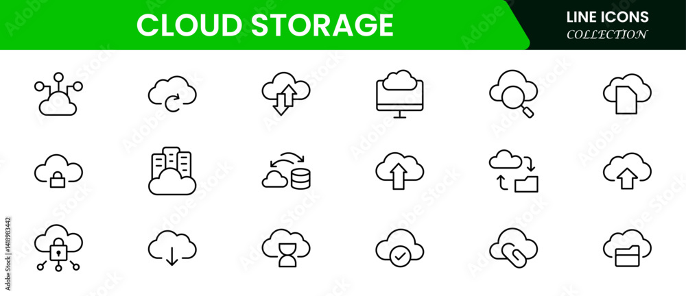 Poster cloud storage & backup collection of data related icons, including data storage, cloud storage data,