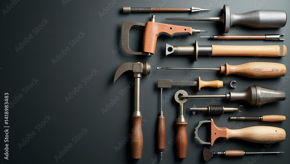 Poster contemporary builder tools: curated precision instruments for optimizing construction processes & el