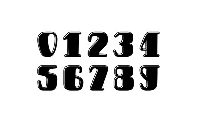 Black rounded numbers, beautiful numerals 0 to 9