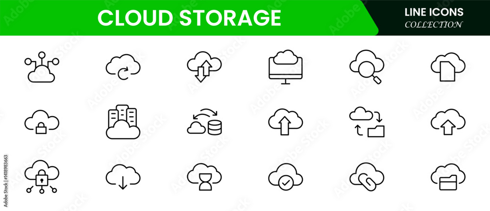 Poster cloud storage & backup collection of data related icons, including data storage, cloud storage data,