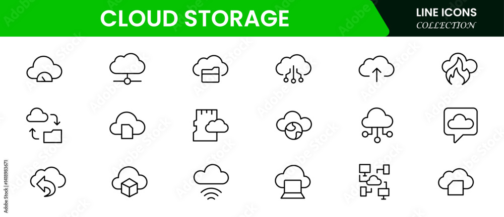 Poster cloud storage & backup collection of data related icons, including data storage, cloud storage data,