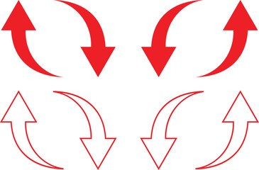 a collection of bold red curved arrows pointing in various directions on a white background collection of red arrow icons in various directions