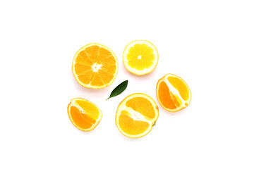 Fresh orange fruit with green leaves, high vitamin c